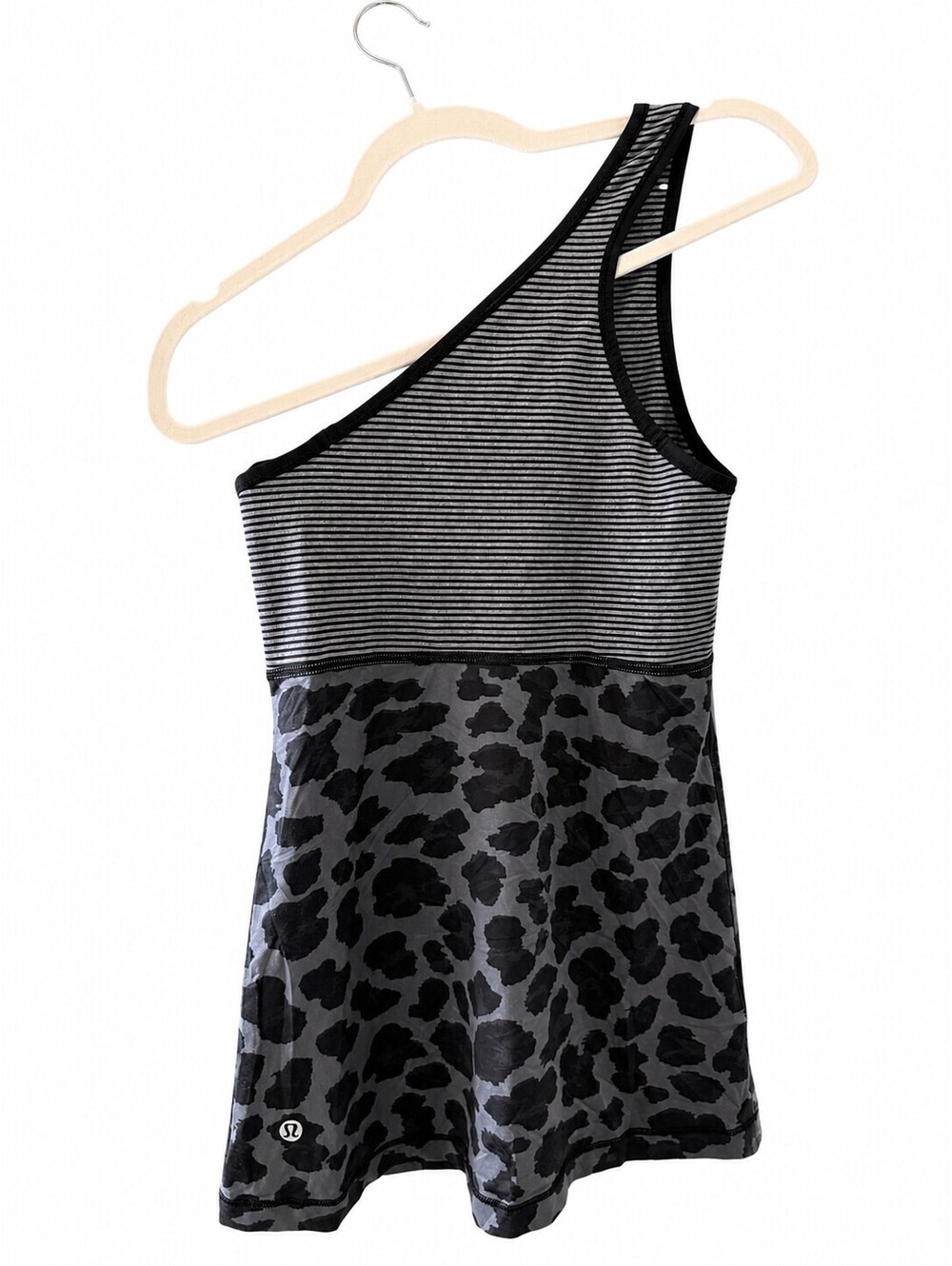 Lululemon Women's One-Shoulder Athletic Tank Top, Size 2-4, Black and Gray StriP